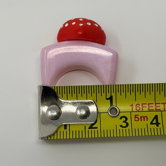 Pink Strawberry Ring Fruit Print 3D Rings Y2K Jewelry Fruity Gingham Accessories - Picture 14 of 16